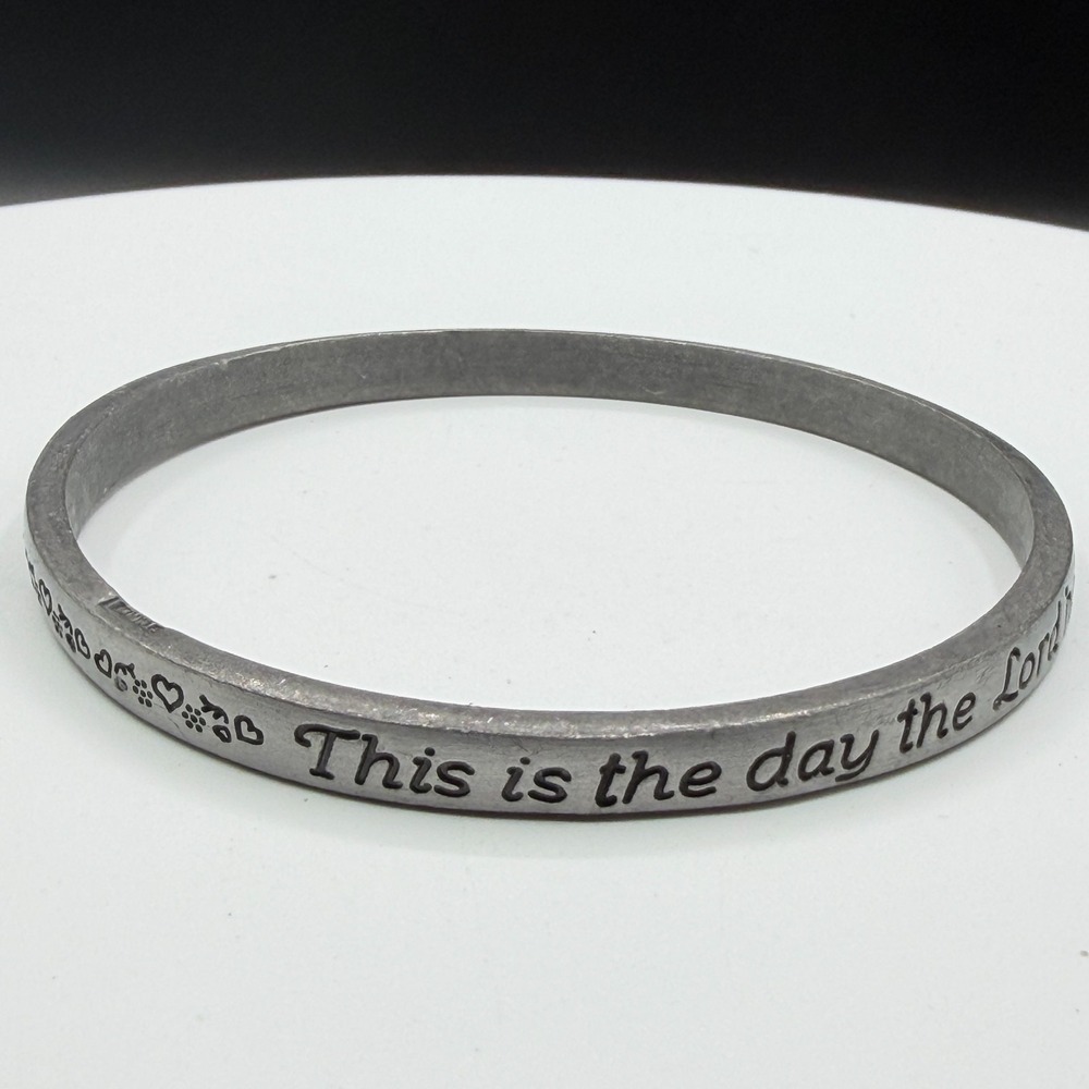 Psalm 118:24 This Is The Day Religious Bible Verse Silver Tone Bangle Bracelet
